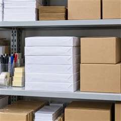 紙製品や段ボールを整理した在庫棚のイメージ